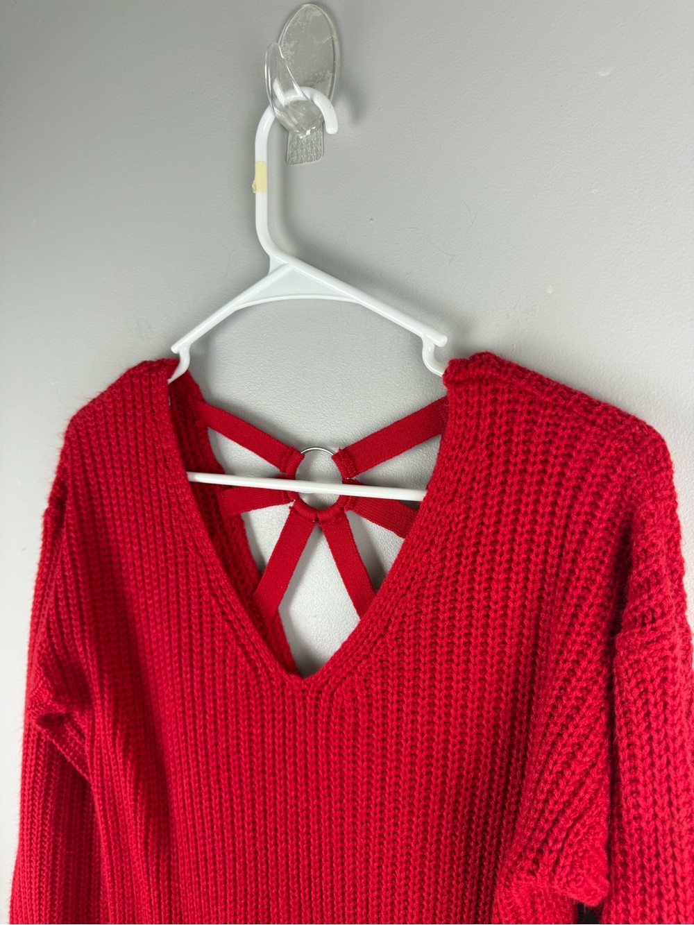 Full Circle Trends Women’s Red Knit Long Sleeve Cut Out Mini Sweater Dress SZ L